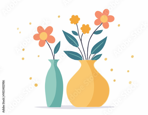 Vector of vase isolated on a white background, Flat style cartoon vector illustration, Flowers in vases, arrangements decorations for home, office.