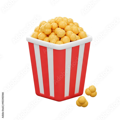 3D Popcorn Bucket with Red and White Stripes for Movie Night Graphics