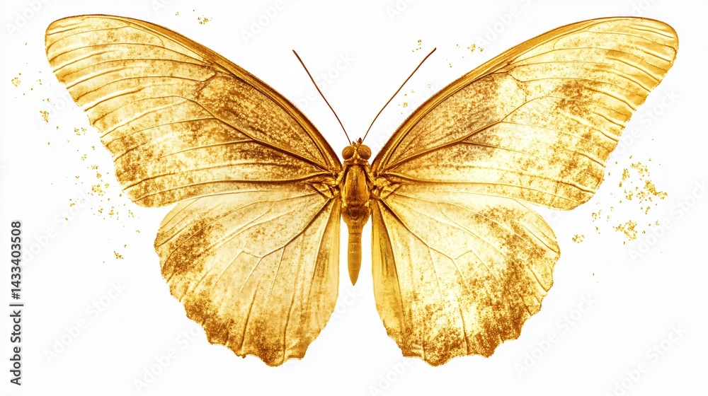 Fototapeta premium Elegant Gold Butterfly on White Background - Isolated and Stunning
