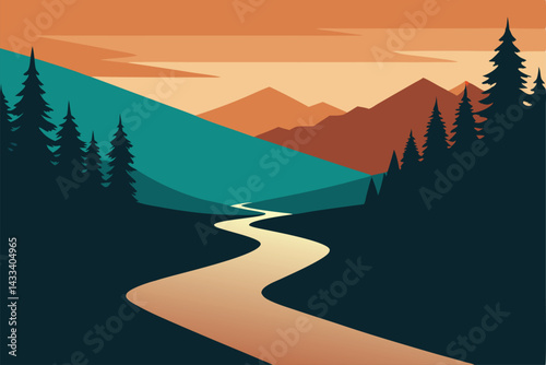 shallow stream rushing through forest trail .eps
