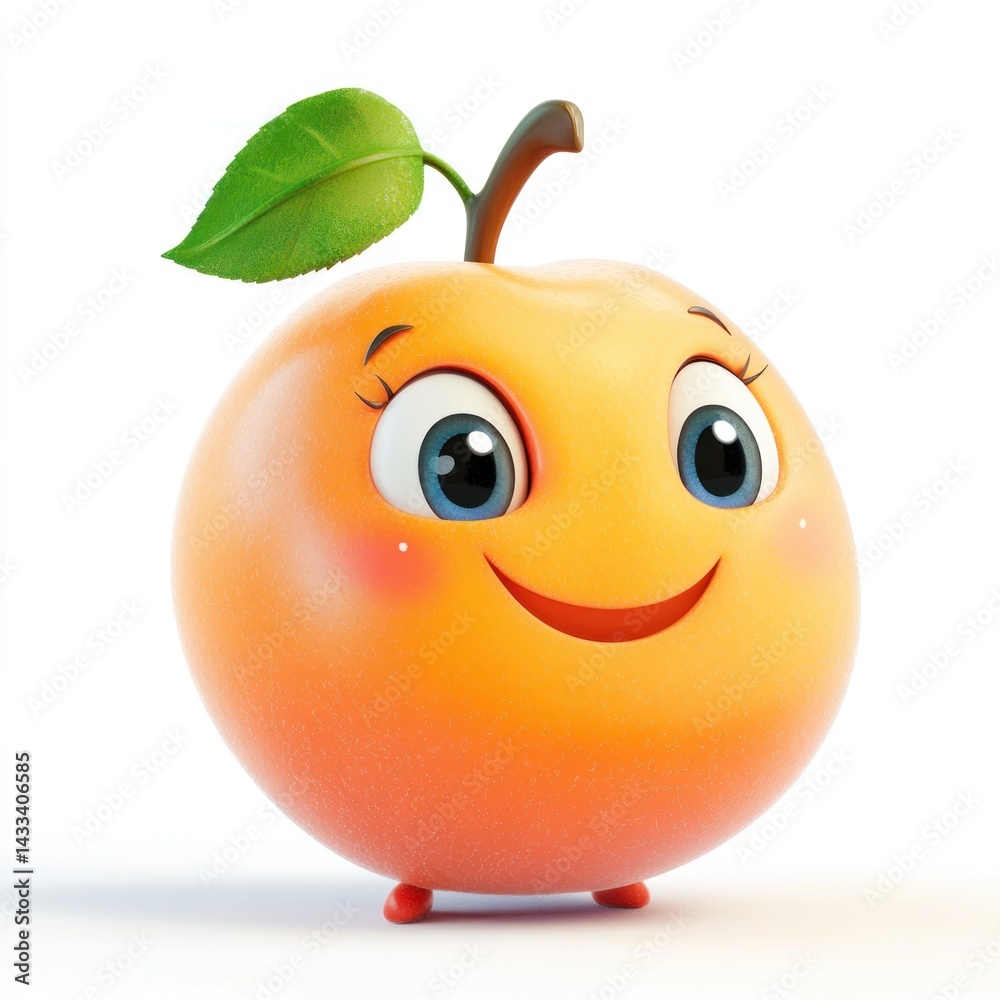 cute cartoon nectarine character isolated 3D render on white background cute cartoon nectarine character isolated 3D render on white background