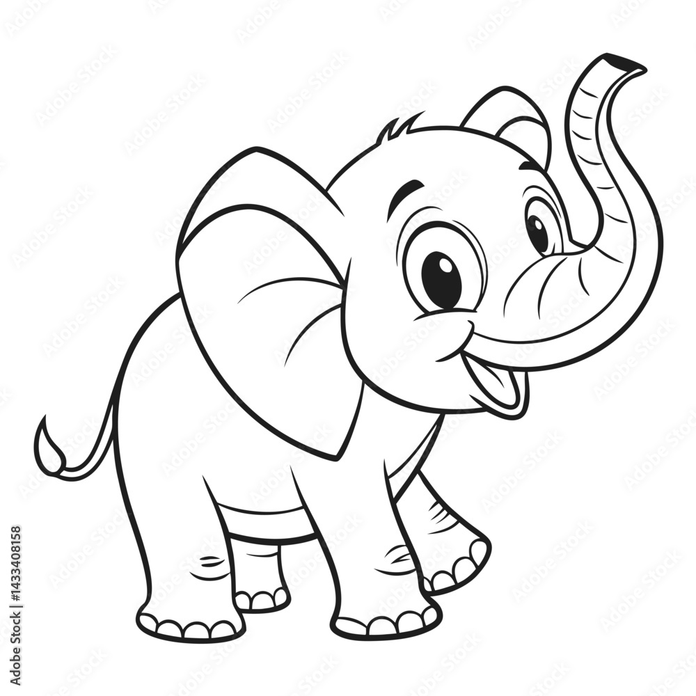 Obraz premium Cute Cartoon Elephant line Art vector on white background