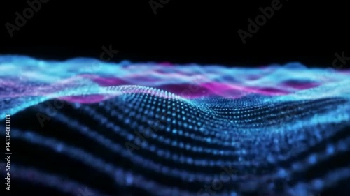 Abstract Glowing Blue and Purple Digital Waveform Data Stream