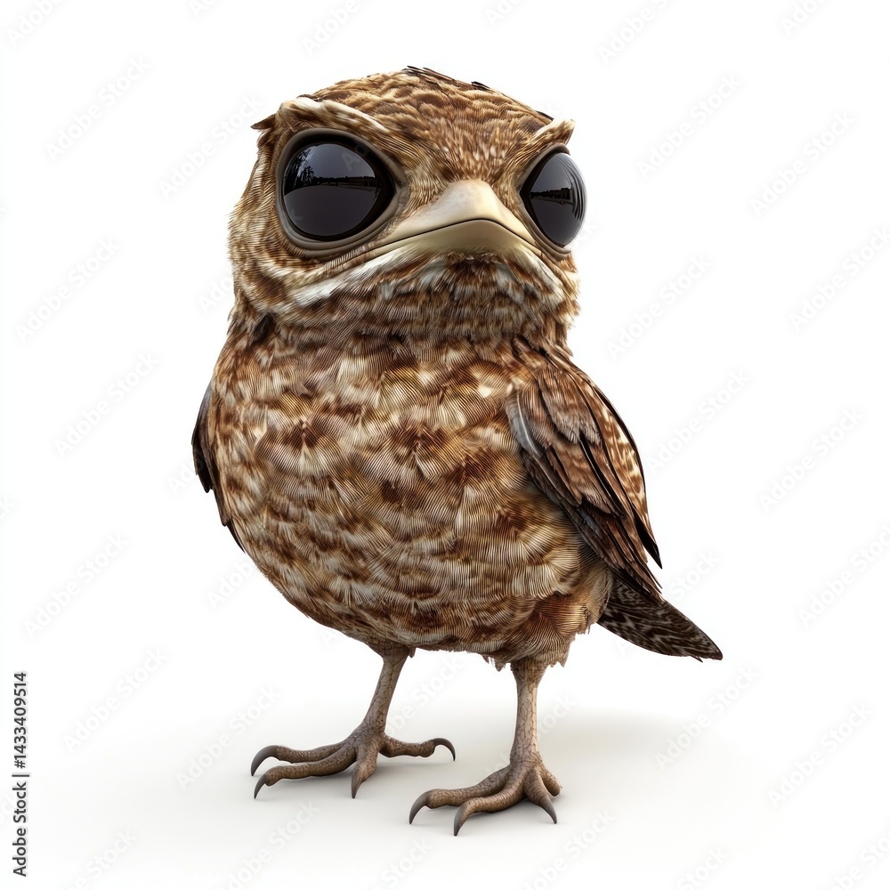 Obraz premium cute cartoon Nightjar bird character 3D render isolated on white background 