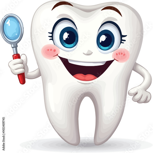 Cute tooth cartoon image for dental health and oral hygiene education for kids and children learning