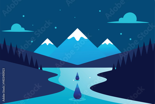 slow motion raindrops hitting calm river