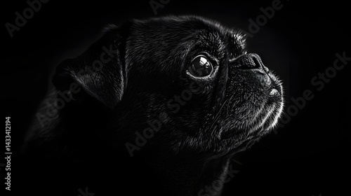 Portrait Photo of an Adult Black Pug generative ai