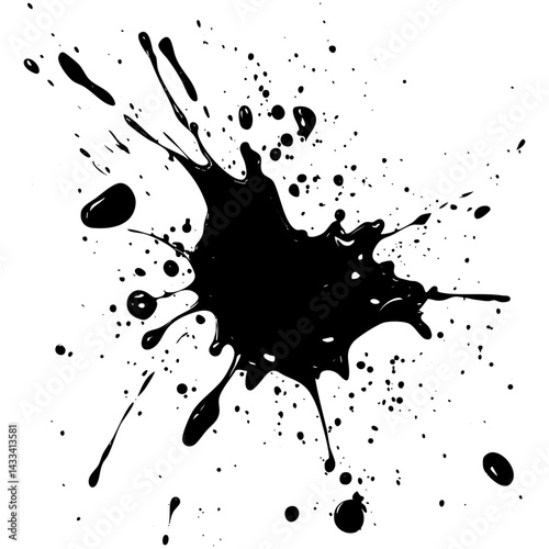 Black paint splash creates an abstract art effect on a white background