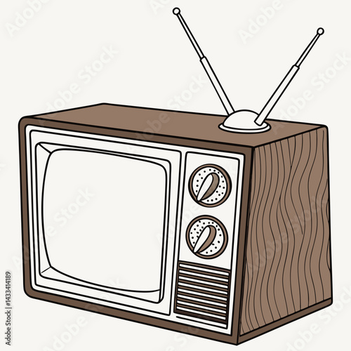 Old Analog Television TV Set With Antennae