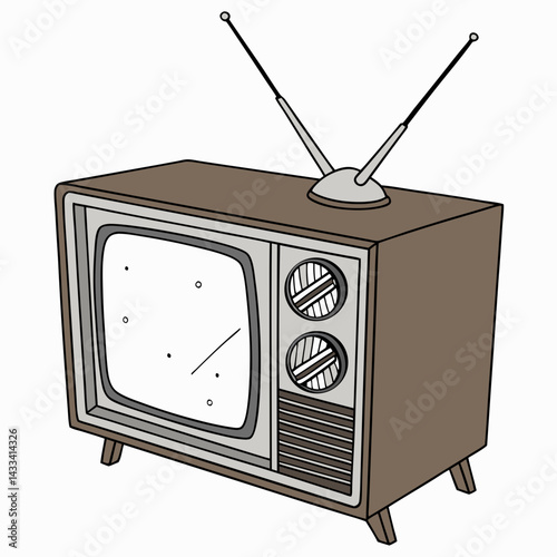Old Analog Television TV Set With Antennae