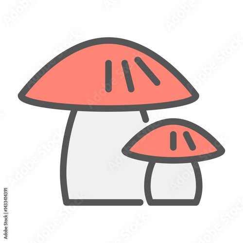 mushroom filled outline icon. mushroom color line illustration.