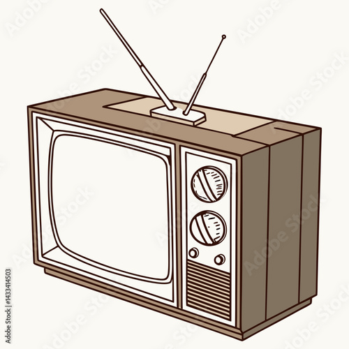 Old Analog Television TV Set With Antennae