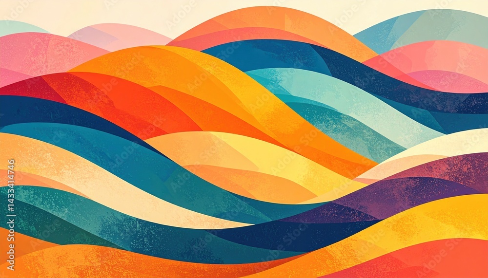 Dynamic abstract waves digital art colorful landscape modern style vibrant environment