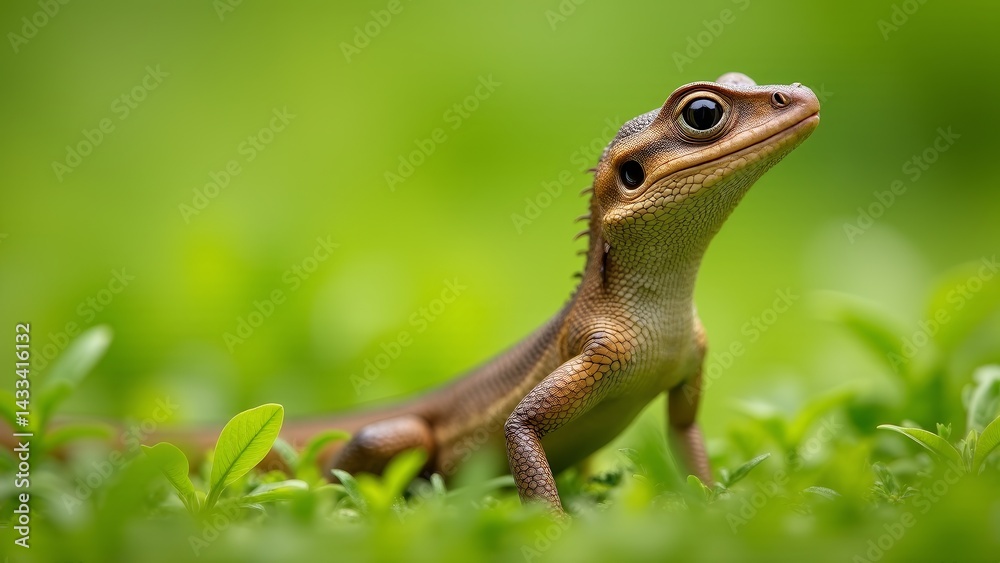 Fototapeta premium Brown Lizard Posing In Green Grass