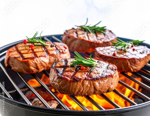 Obraz na płótnie Steki wołowe piekące się na grillu w salonie