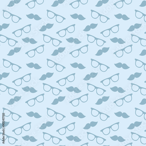 Seamless pattern with tie, hat, mustache and glasses. Modern background for Father's Day.

