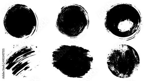 Unique black ink texture elements suitable for design projects and art applications