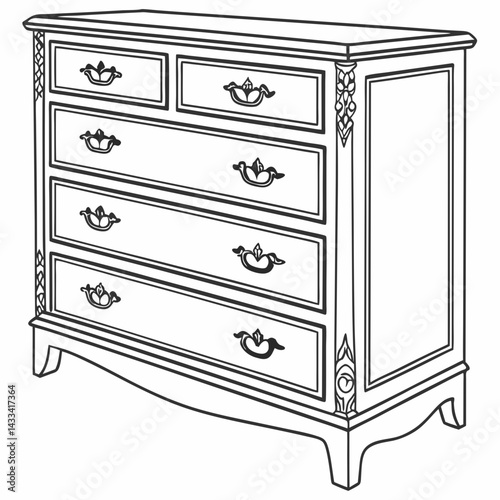 Sketch of a chest of drawers, dresser. Design piece of furniture for storage. Isolated vector
