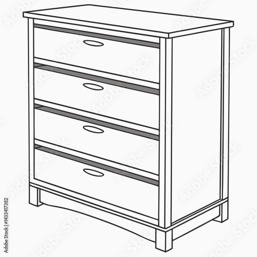 Sketch of a chest of drawers, dresser. Design piece of furniture for storage. Isolated vector