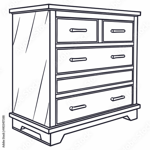 Sketch of a chest of drawers, dresser. Design piece of furniture for storage. Isolated vector