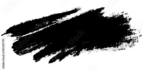 Bold black brushstroke on a white background creates a striking visual contrast