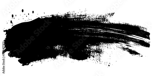 Bold black paint stroke creating a striking contrast on white background during artistic creation