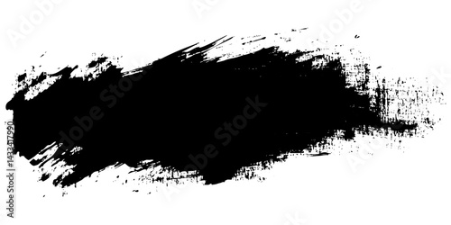 Bold black brushstroke on a white background creating dramatic contrast and visual interest