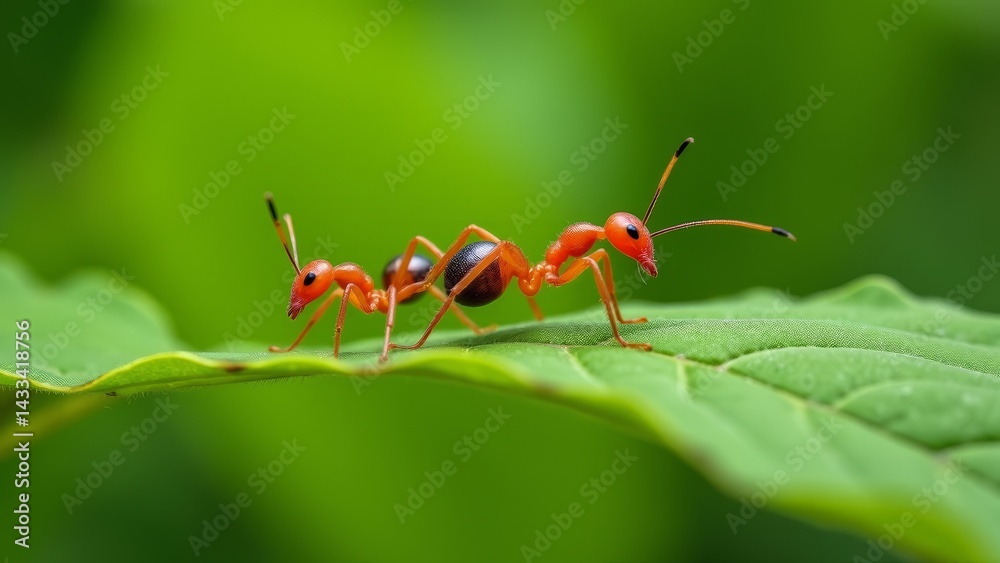 Two Weaver Ants On Green Leaf Two Weaver Ants On Green Leaf