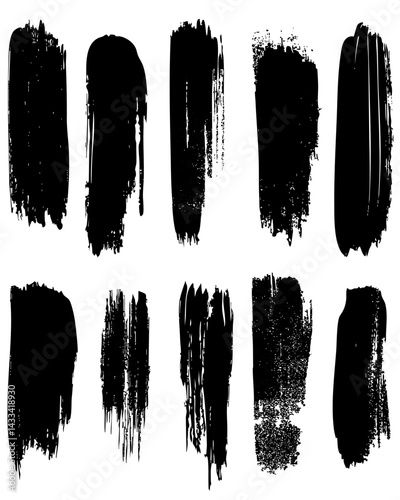 Black paint strokes showcasing various textures and styles for artistic expression