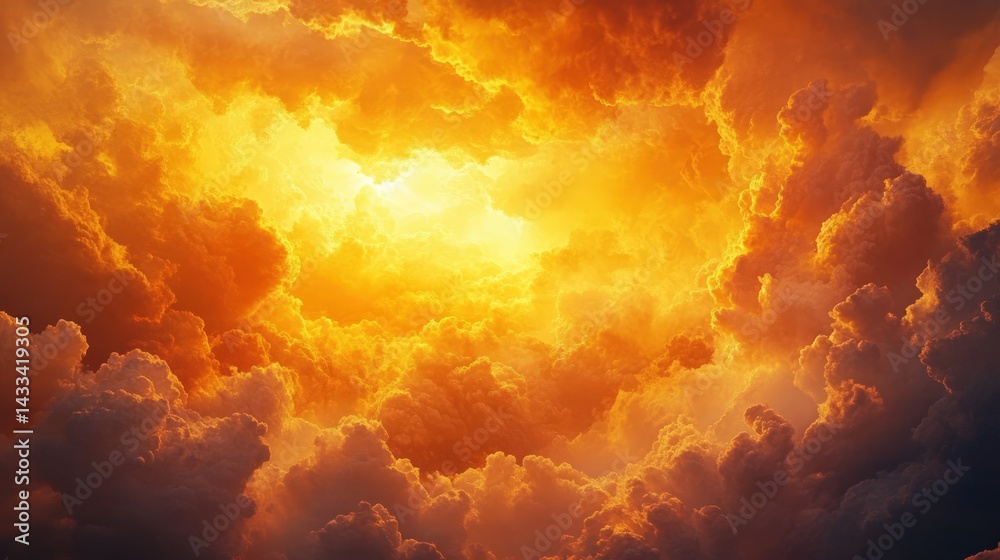 Fototapeta premium Fiery clouds engulfing a bright sun