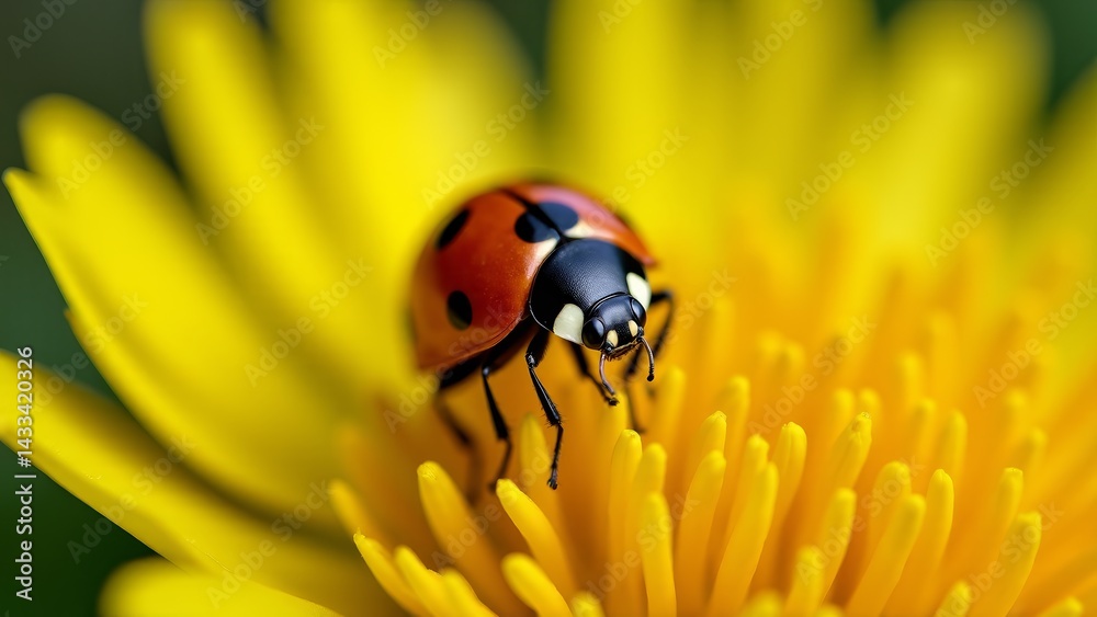 Ladybug Crawling On A Yellow Flower Ladybug Crawling On A Yellow Flower