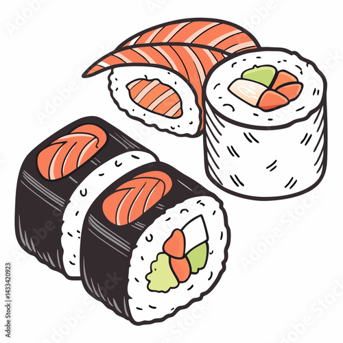 Sushi sketch. Hand drawn illustration converted to vector. Isolated on white background
