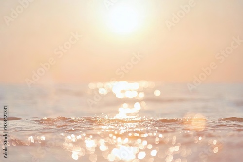 Fototapeta Naklejka Na Ścianę i Meble -  Sparkling Ocean Waves at Sunset, Sunlight Reflection On Water Surface, Sunrise Sea