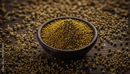 Obraz na płótnie Mustard and coriander seeds arranged creatively, perfect for culinary inspiration. w salonie
