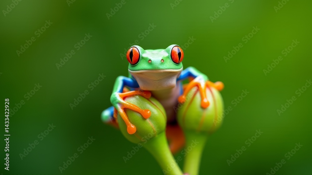 Obraz premium Red-Eyed Tree Frog On Flower Buds