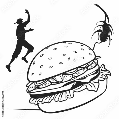 Hamburger silhouette vector art illustration. Black and white hamburger vector illustration.