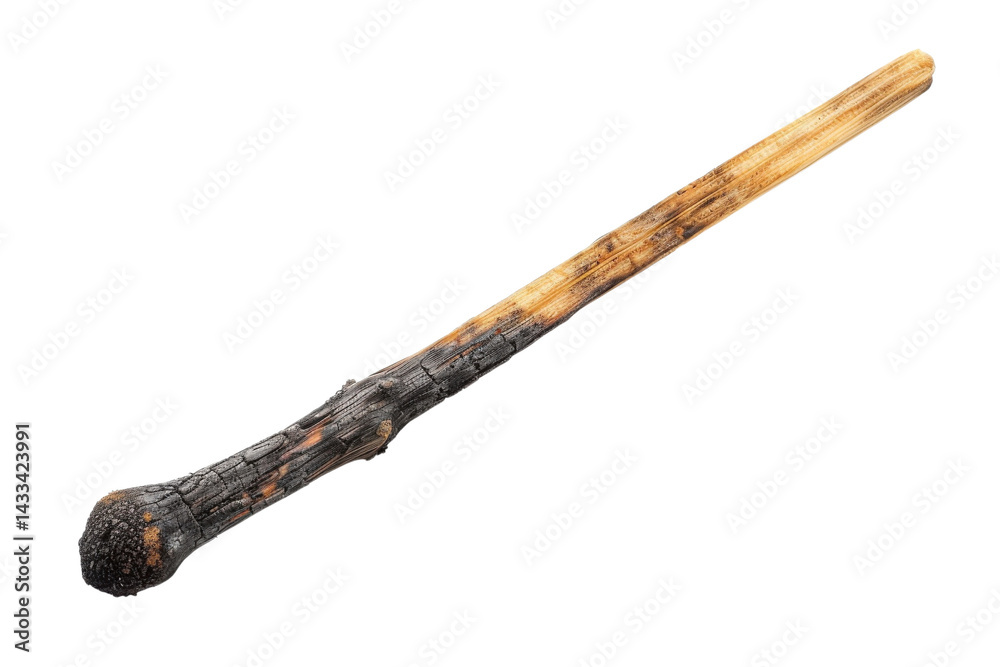 Unique handcrafted stick with a charred end, perfect for outdoor activities and rustic decor Unique handcrafted stick with a charred end, perfect for outdoor activities and rustic decor