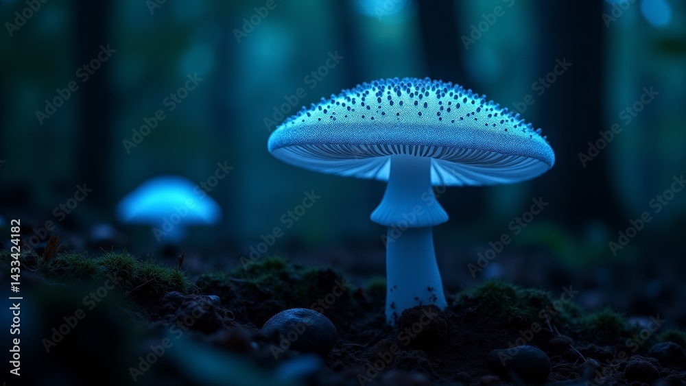 Fototapeta premium Glowing Mushroom In Forest Night