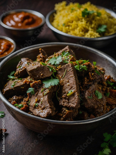 Obraz na płótnie Mutton liver fry served in a karahi (Indian cuisine). w salonie