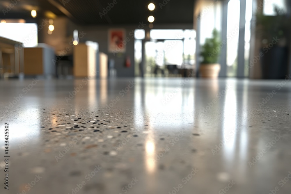 Fototapeta premium Polished concrete floor reflecting interior space of a modern building.