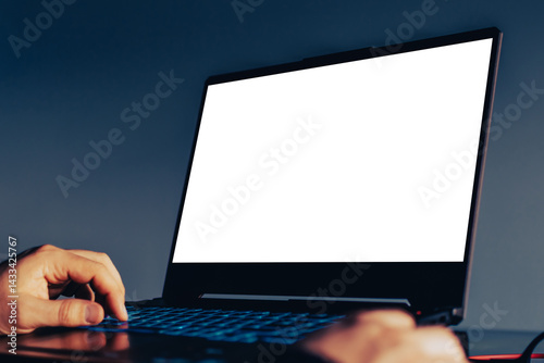 Computer screen mockup for advertising, man working on a laptop, marketing and creative design