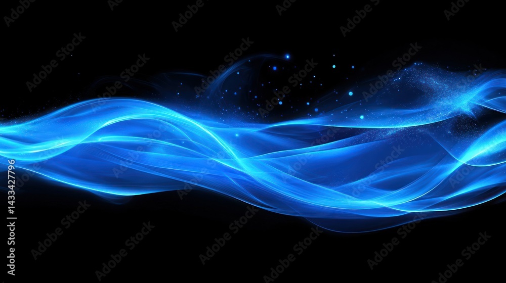 Obraz premium Abstract blue smoke flows across dark background, creating dynamic, energetic, vibrant backdrop and modern art.
