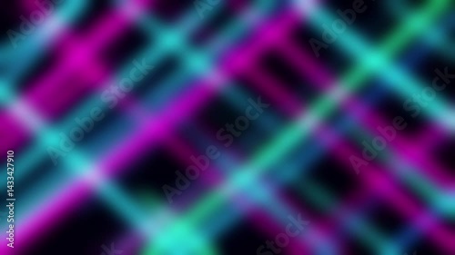 Cyan and Magenta Diagonal Light Streaks Animation. Blurred glowing lines intersect creating dynamic motion effect on dark backdrop. Modern abstract video design.