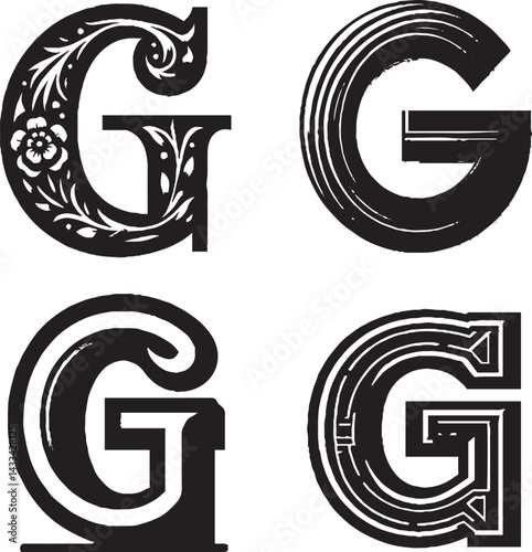 "Stylized English Alphabet 'G' Designs – Ornamental Typography with Unique Patterns"
