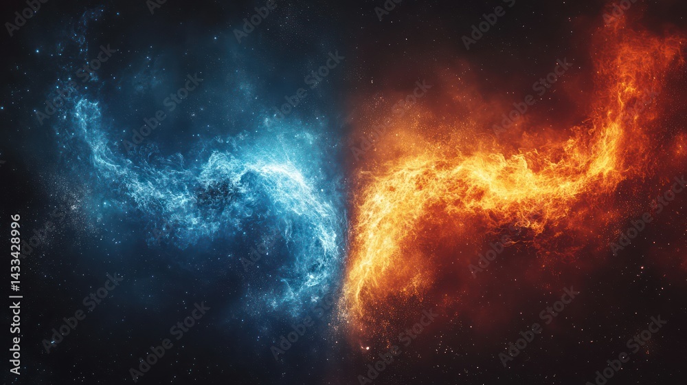 Fototapeta premium Nebula displays fiery cosmic energy, exploding vibrant stars, creating celestial abstract in space.