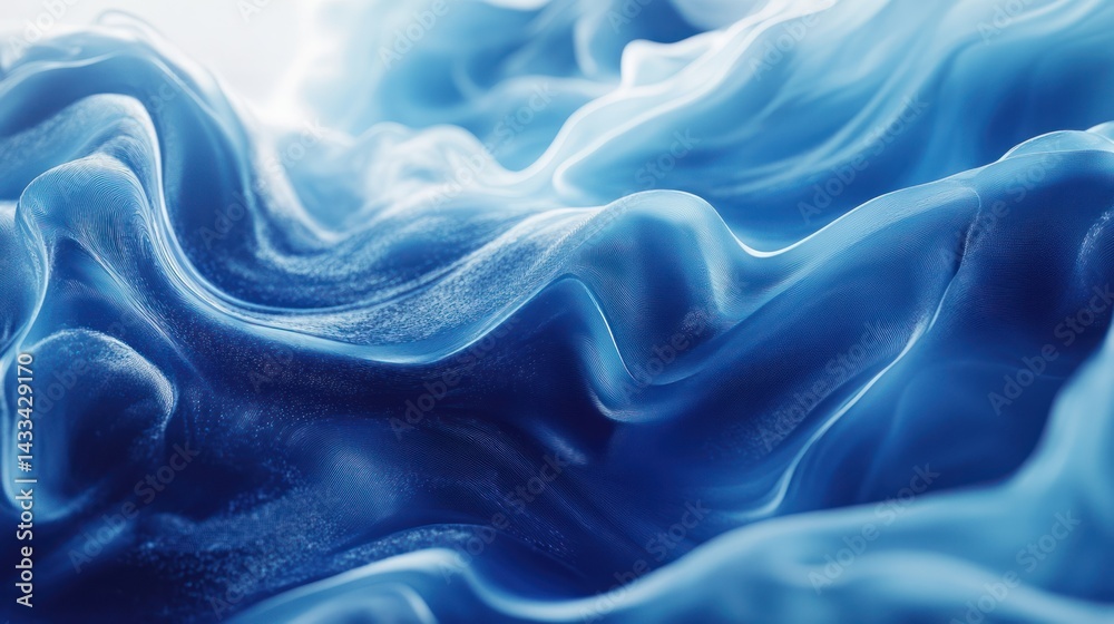 Obraz premium Blue silk flows smoothly, creating abstract waves, smooth texture elegant drape, gradient color.