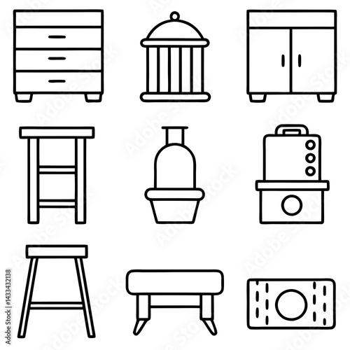 Set of wooden furniture icons