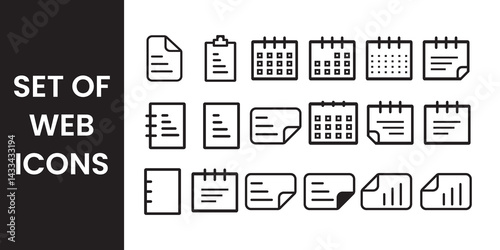 Minimal Line Icons – Calendar, Notes, Documents & Planner Set