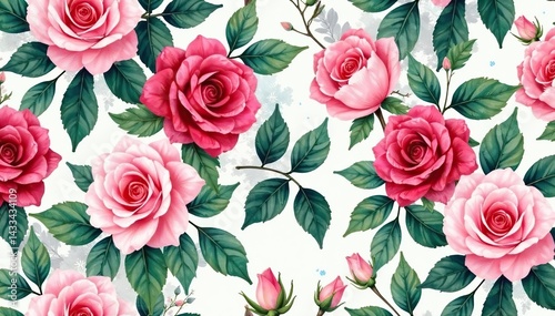 Wallpaper Mural Delicate watercolor roses, lush leaves Seamless repeat for textile , textile, red, illustration Torontodigital.ca