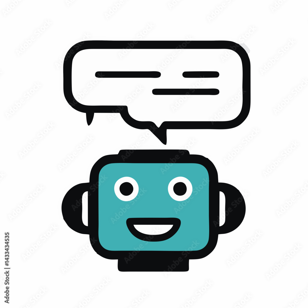 Fototapeta premium Flat robot icon, simple chatbot illustration